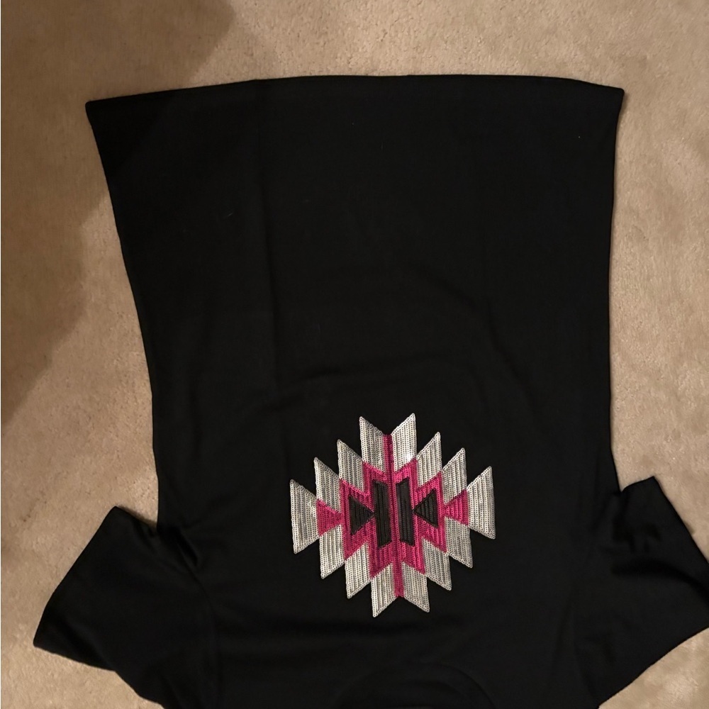 Black Top with Geometric Embroidery